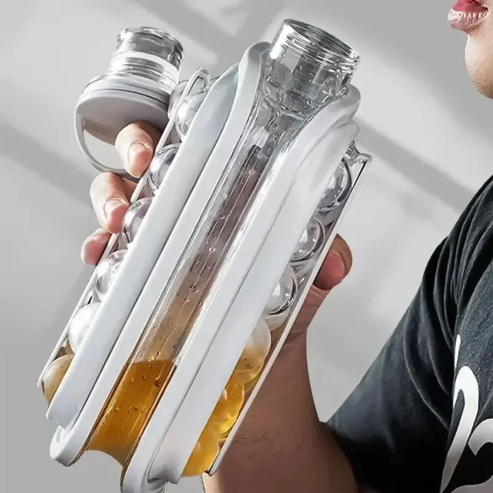 Bandeja de cubos de gelo 2 em 1, disco portátil para fazer garrafa de água com