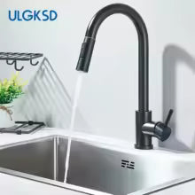 ULGKSD Torneira de cozinha removível com 2 modos de fluxo de spray misturador de água quente e fria com rotação de 360 ° e alça única torneira de guindaste montada no deck